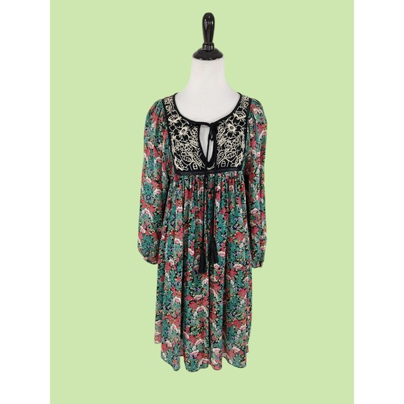 Floreat Dress XS‎ Anthropologie Ottava Peasant Embroidered Swing Babydoll - Picture 1 of 6